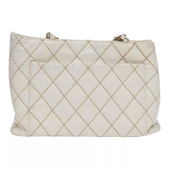 CHANEL Wild Stitch Chain Tote Bag Leather White Gold CC Auth bs17226 - Picture 2 of 16